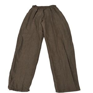 Flax by Jeanne Engelhart Brown 100% Linen Elastic Waist Pants Medium Lithuania